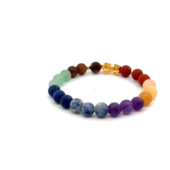 18K Gold Dragon Pixiu Piyao Lucky Charm Beads Bracelet Gemstones Matte Chakra 6m - Picture 4 of 5